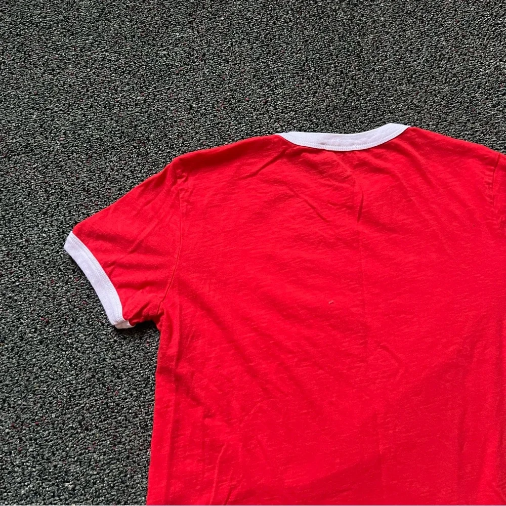 ZARA Red & White Varsity Baseball Graphic Short-Sleeve Ringer T-Shirt Shirt sz M - Picture 7 of 16